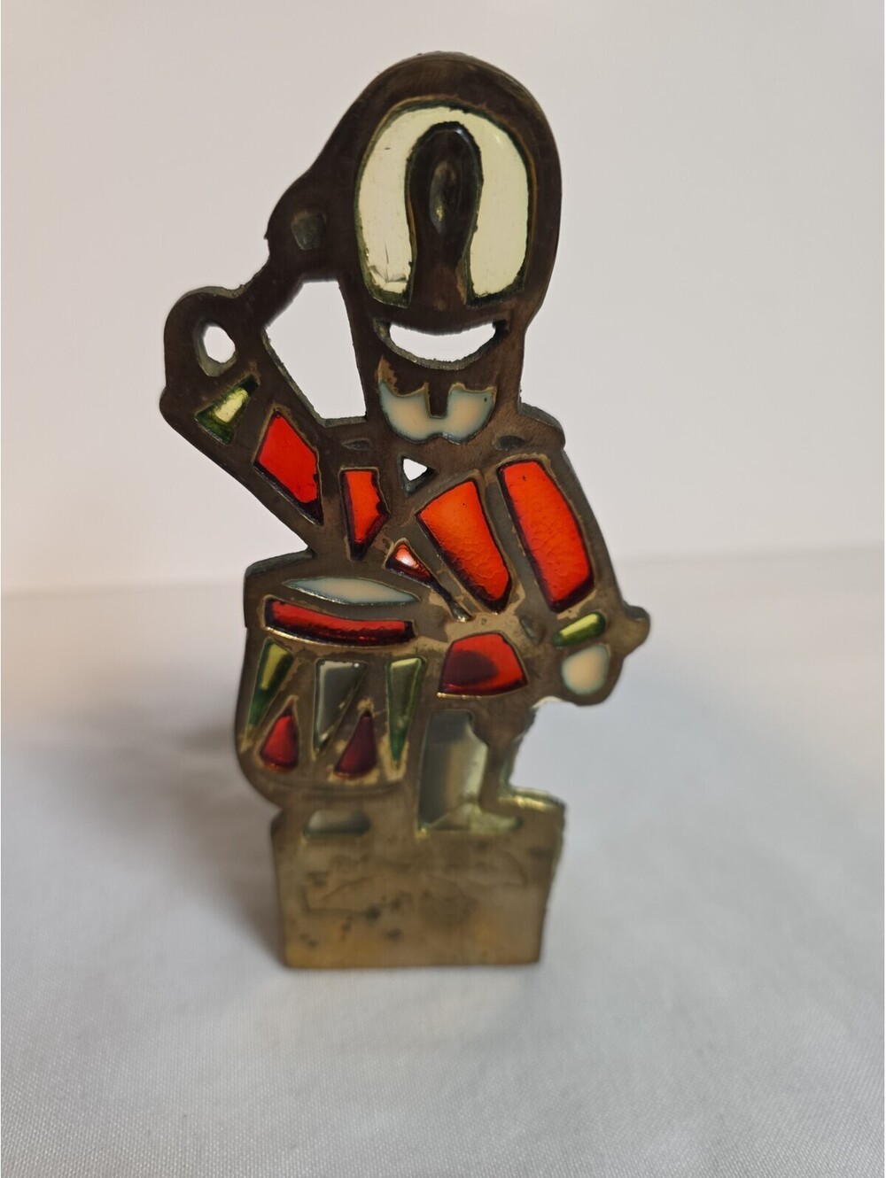 Vtg 1981 Enesco Brass Stained Glass Toy Soldier Drummer Boy Votive Candle Holder